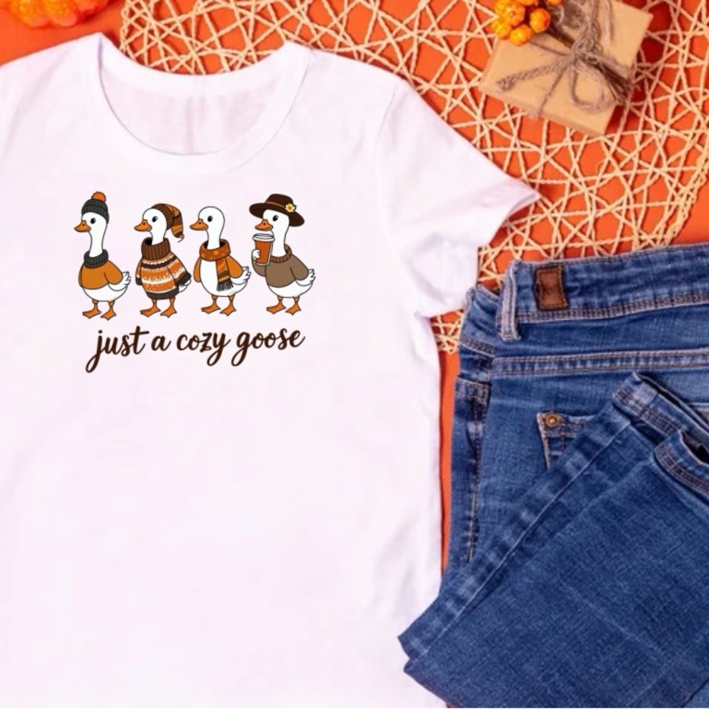 White T-Shirt with Goose Print
